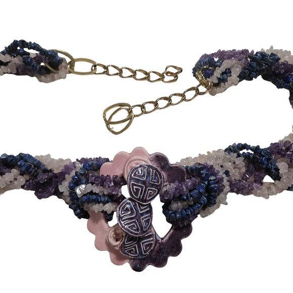 Vintage Purple Amethyst Lapis Lazuli Rose Quartz Belt Pottery Belt Buckle - Picture 5 of 9